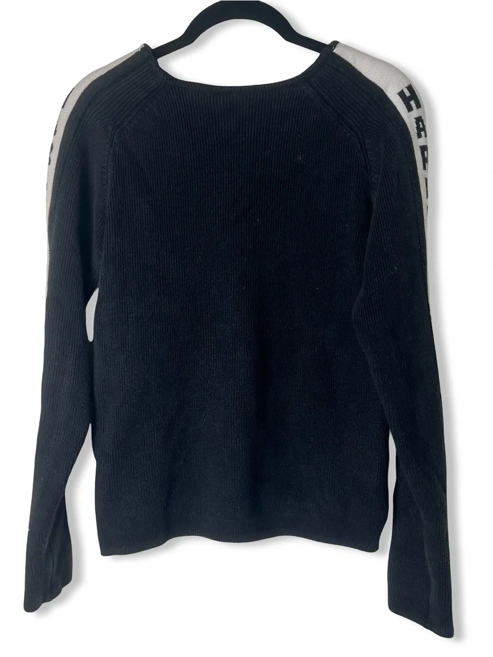 Vintage Harley Davidson Womens Black Ribbed Sweater Grey Sleeve Stripe Sz XSmall